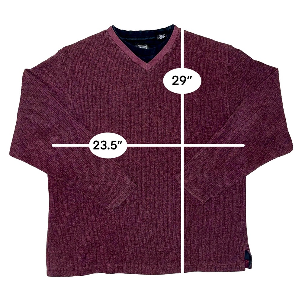 Haggar Burgundy Ribbed Layered V-Neck Long Sleeve Shirt (L) - Picture 2 of 6
